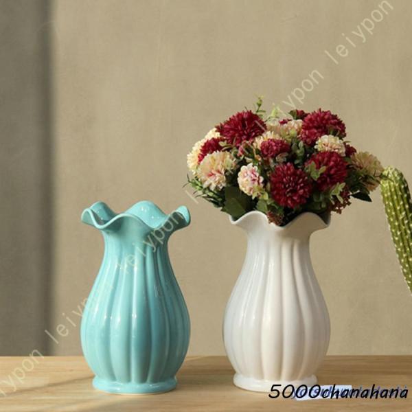 フラワーベース ヨーロピアン 花のつぼみ風 ピンク 陶器製 ホワイト