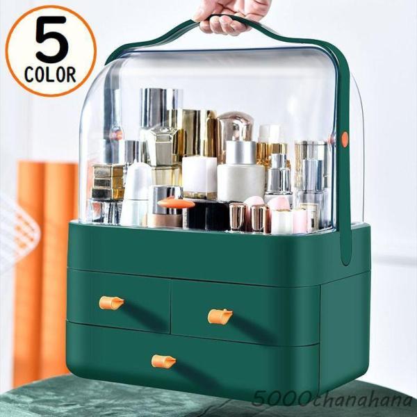 大容量＆収納力抜群の多機能アイテム♪手提げ用持ち手＆引き出し付きメイクボックスです。中身が見えるクリアデザイン！防塵カバー付き◎アクセサリーや各種小物類の収納にも便利☆【サイズについて】画像をご参照ください。【素材について】プラスチック【カ...