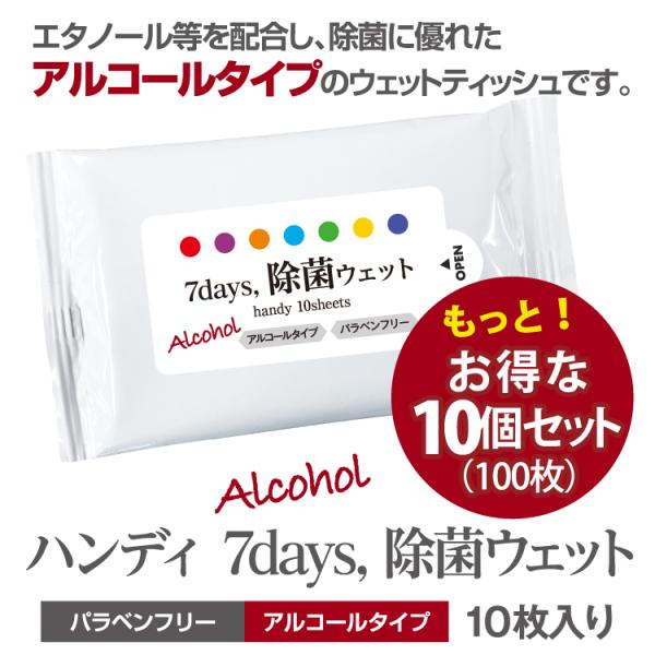 アルコール入 ウェットティッシュ 携帯用 除菌 (10枚×200個セット) ハンディサイズ ノベルティ 販促品 日用品 ポケットウェットティッシュ 日本製 送料無料 7days