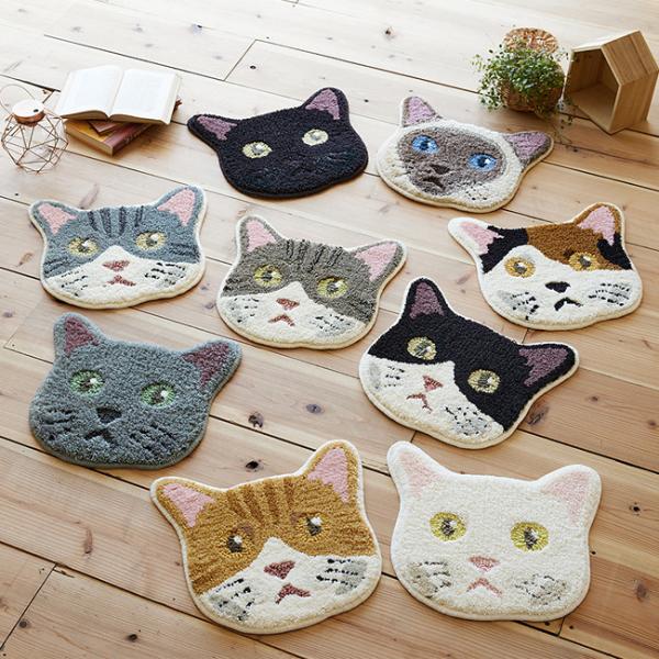 スミノエ ネコカオマット 35×38cm 猫用マット 日本製 防ダニ 洗える 玄関マット チェアパッド インテリア 床暖房対応