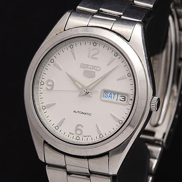 SEIKO セイコー5 ホワイト白 自動巻き 7S26-0440 裏スケ メンズ セイコー AT/自動巻 7S26-0440 セイコー5 白文字盤 デイデイト 裏スケ