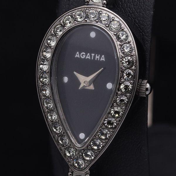 アガット QZ 石付 ブラック文字盤 レディース腕時計 TKD : 5980watch
