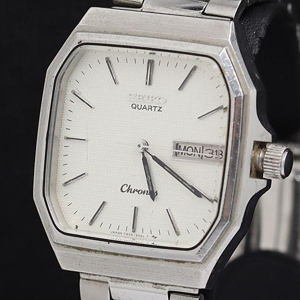 【稼働品】SEIKO クロノス スクエア クォーツ 腕時計 7433-5010 セイコー QZ クロノス 7433-5010 ホワイト文字盤 スクエア デイデイト