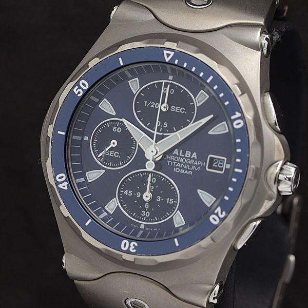 【稼動】 SEIKO 腕時計 メンズ 青文字盤 シルバー クロノグラフ デイト 稼動 セイコー QZ アルバ 7T92-0DG0 ブルー系文字盤 クロノグラフ
