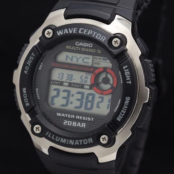 390 稼働 CASIO メンズ 時計 ウェーブセプター 電波ソーラー ブラック 稼働 カシオ ウェーブセプター 3139 WV-M200 QZ デジタル文字盤 メンズ