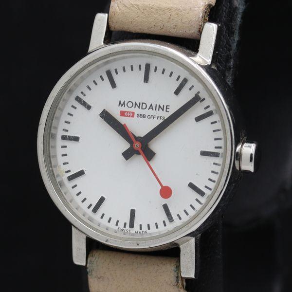 値下げ 稼働☆美品☆MONDAINE シルバーホワイト QZメンズ腕時計 2025年