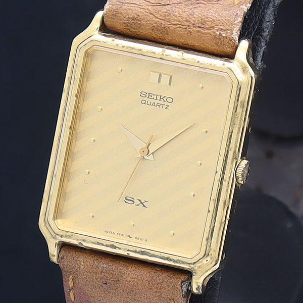 D*A様 【稼働】SEIKO 5Y31-5A30 1987年製 レクタンギュラー 稼動 セイコー QZ 5Y31-5A30 SX スクエア ゴールド文字盤 メンズ腕時計