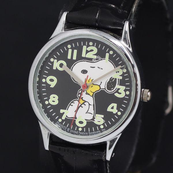 稼動 QZ 良品 ピーナッツ スヌーピー 1032-A42772 黒文字盤 レディース