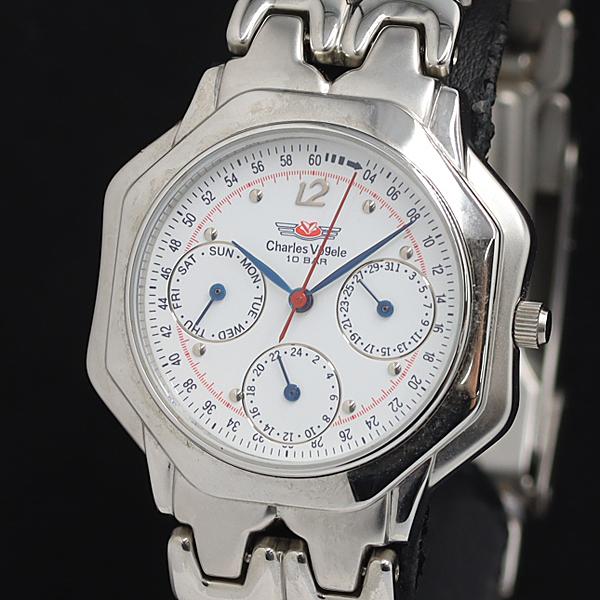 稼働 良品 シャルルホーゲル QZ CV-7468 ホワイト文字盤 ラウンド