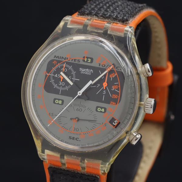 稼働 スウォッチ QZ デイト グレー文字盤 メンズ腕時計 YUM 2000000