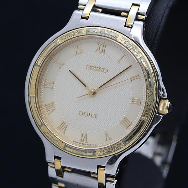 稼動 セイコー QZ 5E31-6E80 ドルチェ ラウンド ゴールド文字盤 メンズ