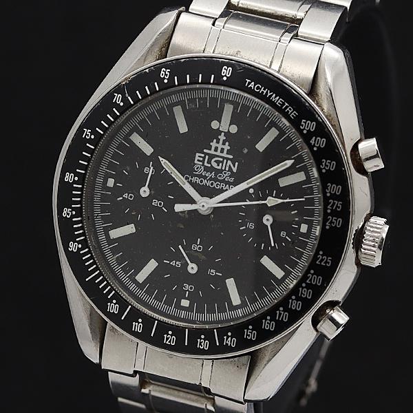 稼働 エルジン QZ クロノ ブラック文字盤 メンズ腕時計 2000000 NSK