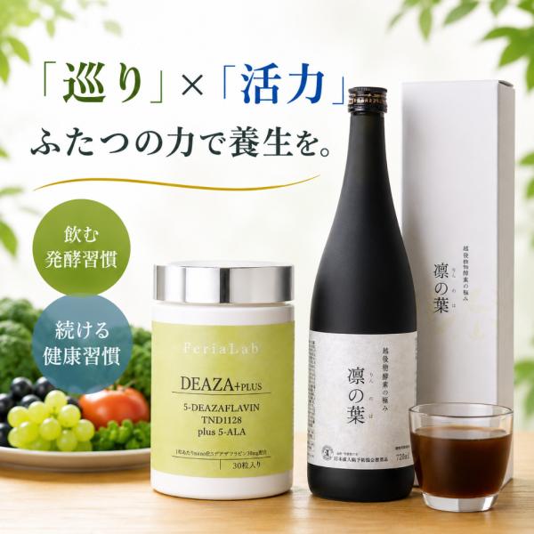 養生 セット 5-デアザフラビン TND1128 30粒 凛の葉 酵素ドリンク 720mlミトコンドリア サプリ 腸活  無添加 80種類厳選 ファスティング 善玉菌 黒糖味 国産