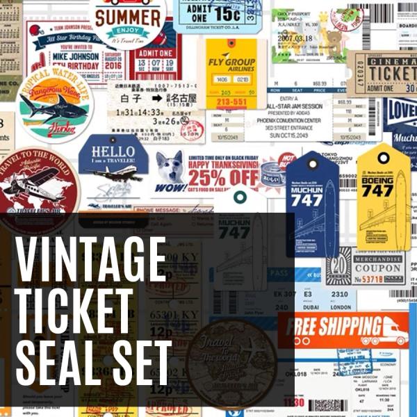 1000ポッキリ送料無料 ヴィンテージ チケットシールセット 02｜VINTAGE TICKET SEAL SET｜レトロ チケット アメリカン 雑貨 ステッカー 防水 飛行機 トクプラ