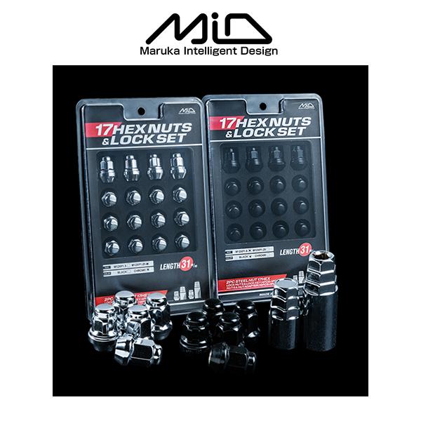 MID 17HEX ナット ＆ ロック ナットセット (L31mm) ５H用 M12xP1.5 ブラック クロームメッキ マルカ レイズ 国産車 ホイールナット ラグナット