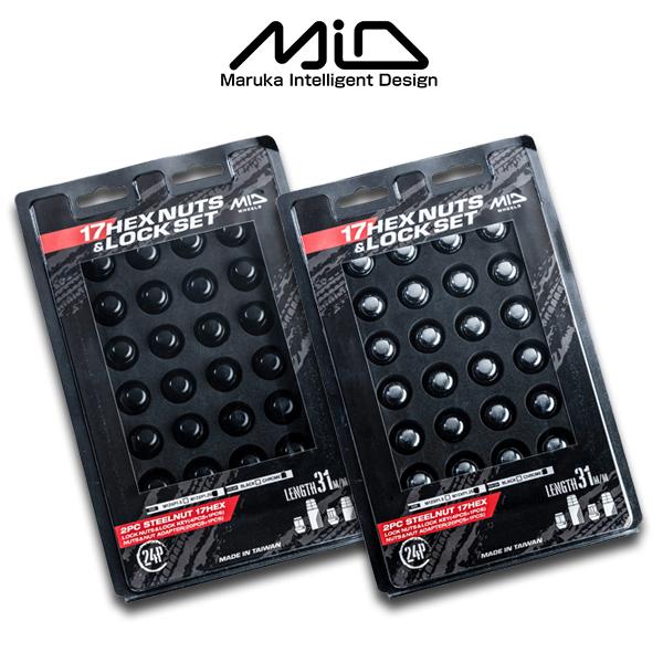 MID 17HEX ナット＆ロック セット L31 24P (6穴用) M12xP1.5 ブラック