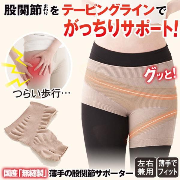 無縫製 国産股関節サポーター 左右兼用 薄手 日本製 脚のつけ根 歩行 立ち上がり らくらく 骨盤 テーピング ホットクラス