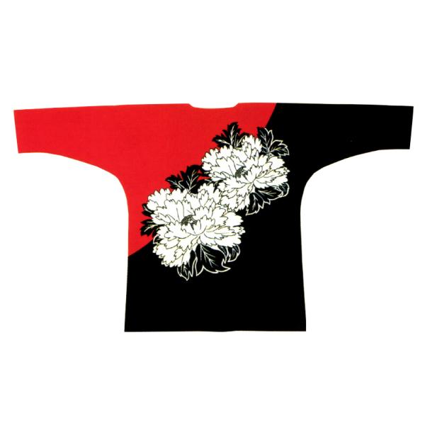 鯉口シャツ 牡丹（赤黒） M・L・LL寸［鯉口 シャツ こいく ち 祭