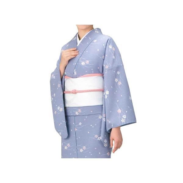 女仕立 単衣着物 桜と露芝・ブルー 日本製 : お祭り用品専門のお祭本舗