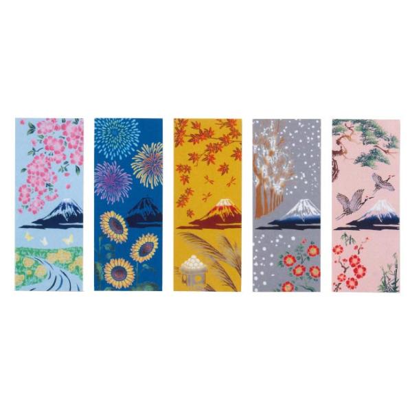 本染め手ぬぐいの品質；綿１００％長さは約９０ｃｍです。富士山と四季折々をてぬぐいにしました。季節感を楽しめるため、お店やお部屋のインテリアとしても、おすすめです。てぬぐいの両脇は本来、縫われておりません。（時代劇などで女性の下駄の鼻緒が切れ...