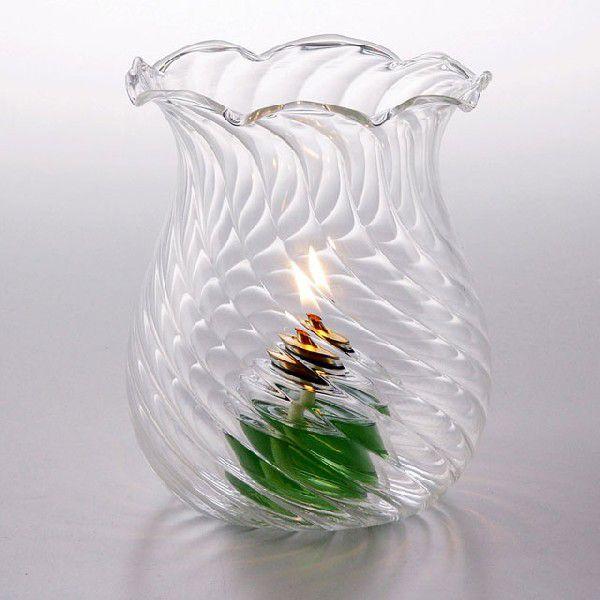 縦モールに花口を合わせたランプホルダーは耐熱ガラス製で、曲線と比率にこだわり、柔らかさと繊細な透明感を表現した　ランプホルダー 花口/Hanakuchi(OLC-51)です。