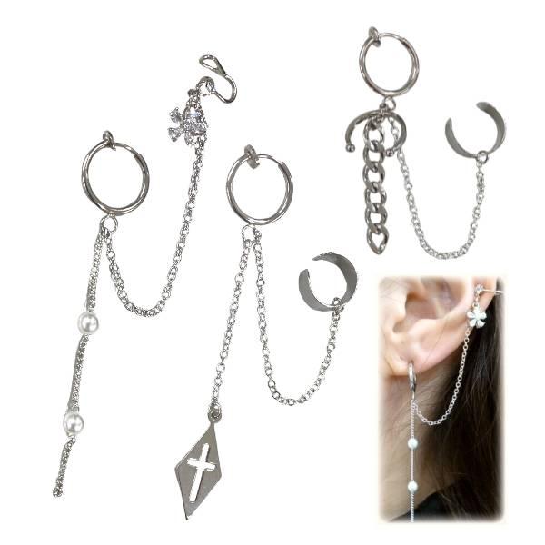 イヤリング イヤーカフ フェイクピアス チェーン クロス フラワー シルバー ピアスのようなイヤリング Pe01 1b 7 5 3アクセサリーshop 通販 Yahoo ショッピング