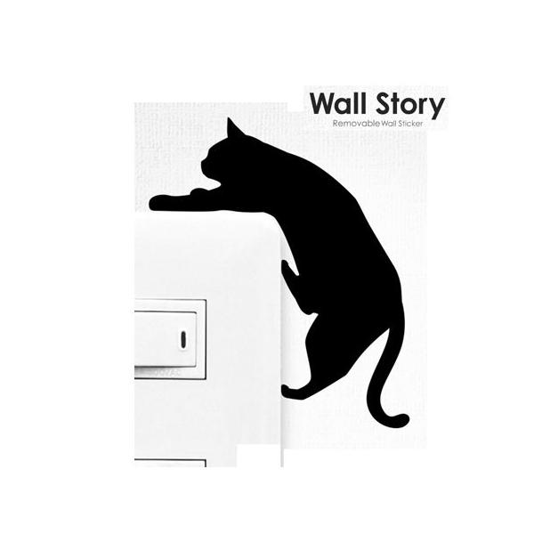 (クリックポスト発送)ウォールステッカー ウォールストーリー 猫(落ちそう)壁貼りシール 貼りなおし可能