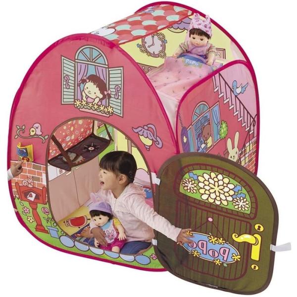 【メーカー】◆ピープル【対象年齢】◆3歳から【セット内容】◆2階だてぽぽちゃん家※組み立て式（本体・ドア）、ピンポーン♪＆おしゃべりスイッチ、お片づけバッグ、プラスチック板【商品詳細】コイン型リチウム電池(CR2032)1個使用（別売り）、...