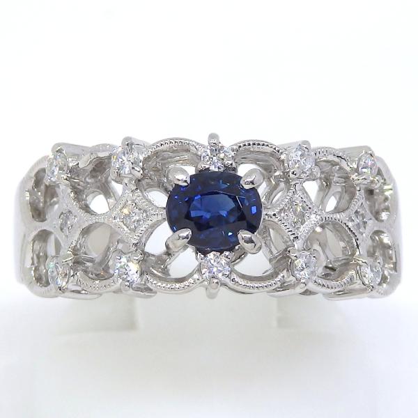 Pt900 プラチナ サファイア 0.48ct ダイヤモンド 0.17ct 指輪 中古 美 