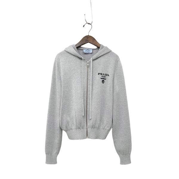 PRADA プラダ メタリックニット パーカー ジップアップ フーディ