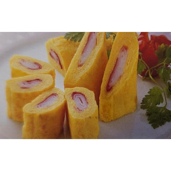 カニ風味かまぼこをうす焼き玉子で巻き上げました。食事に彩りを添える一品です。個／約30×85×25ｍｍ単価： 720円／500g（10本）税別受注最小ロット： 17,280円／500ｇ（50ｇ×10本）×24P（税別）賞味期限： 約半年（冷...