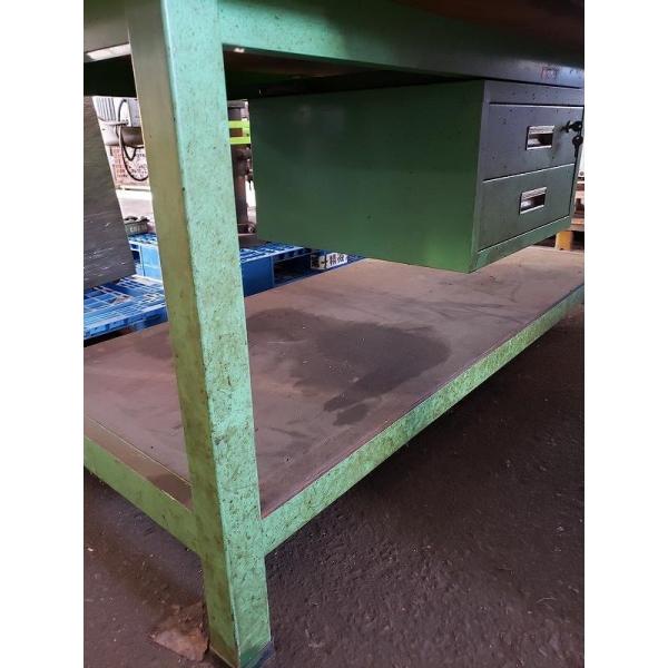 3A【棚031129-6】作業台アングル溶接 工具キャビネット付き 180cm巾