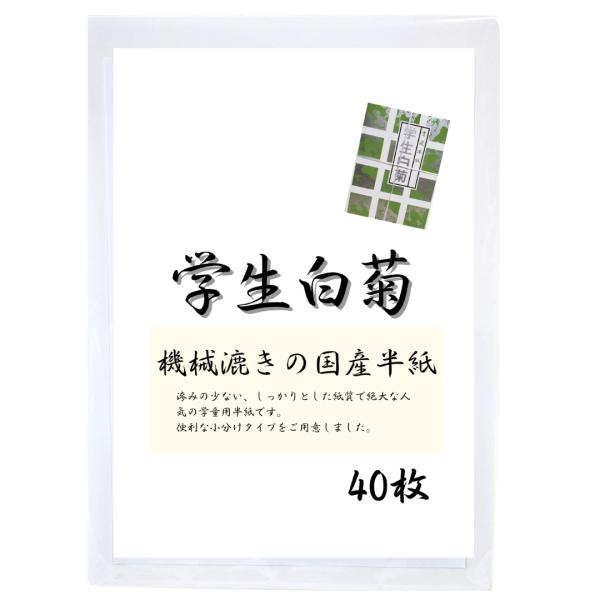半紙　学生白菊 40枚 お試し 小学生　小分け　中学生　学用品　学童用　習字　書道用半紙　清書用　