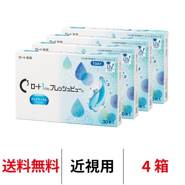 ロート ワンデーフレッシュビューリッチモイスト 30枚 4箱 ワンデー クリアレンズ 1日交換 送料無料 コンタクトレンズ 1day
