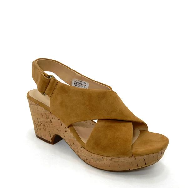 厚底サンダル レディース 本革 クロスベルト ウエッジソール CLARKS