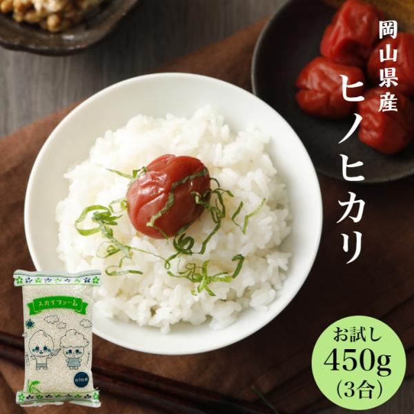 令和7年産 岡山県産 ヒノヒカリ 450g (3合) 1袋 ポイント消化 白米 食品 お試し 1kg以下 メール便 国産 送料無料