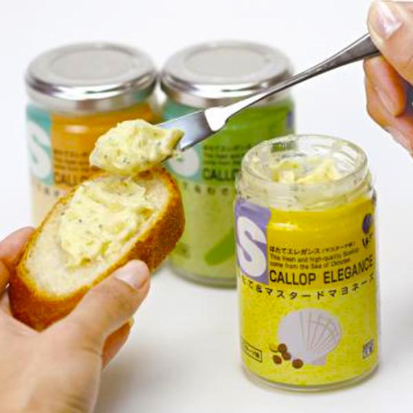 【商品名】ほたてエレガンス食べ比べ 【内容量】３個セット【オニオン・マスタード・わさび（各一個）】 【原材料】「オニオン」 「マスタード」 「わさび」食用植物油脂、卵、帆立貝柱、醸造酢、食塩、砂糖、わさび、パセリ、香辛料、ソルビトール、調味...