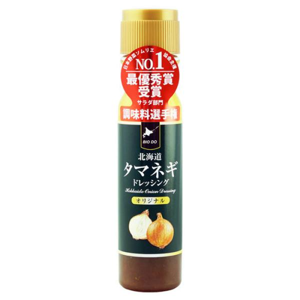 【商品名】北海道タマネギドレッシング【内容量】２００ｍｌ【原材料】ダイスカット玉ねぎ（北海道産もみじ系）、食用植物油脂（大豆油、なたね油）、醤油、穀物酢、糖類（砂糖、果糖ぶどう糖液等）、レモン果汁、食塩、おろしにんにく、酵母エキス、ホワイト...