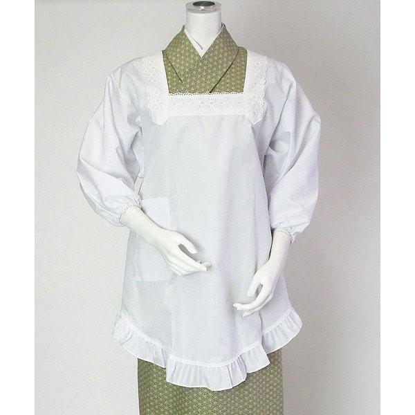 割烹着 和装 白 角衿 フリル付き 撥水 撥油 おしゃれ 85cm丈 Mサイズ Lサイズ 4002 4004 4002 Kapoc公式 エプロンと 割烹着のお店 通販 Yahoo ショッピング