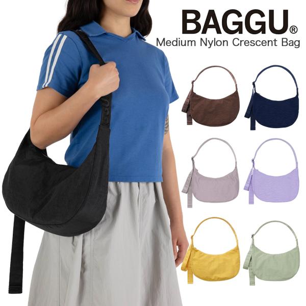BAGGU ラウンド ショルダーバッグ かばん ラウンドバッグ レディース きれいめ 旅行 可愛い おしゃれ 無地 バグー 斜めがけバッグ ナイロン