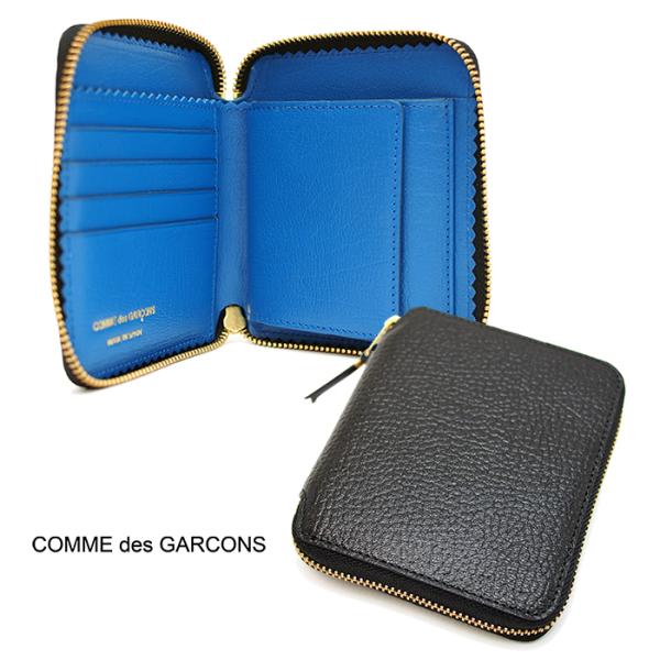 COMME des GARCONS コムデギャルソン ラウンドジップ 二つ折り財布 ブラック/ブルー SA2100IC ラウンドファスナー二つ折り財布  コンパクト財布
