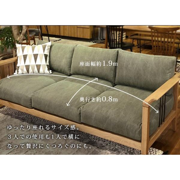 ソロ 3シート ソファ ファブリック 『木製 ソファー 3人がけ 三人 木肘 肘掛 198cm ナチュラル 布 カバーリング』 020