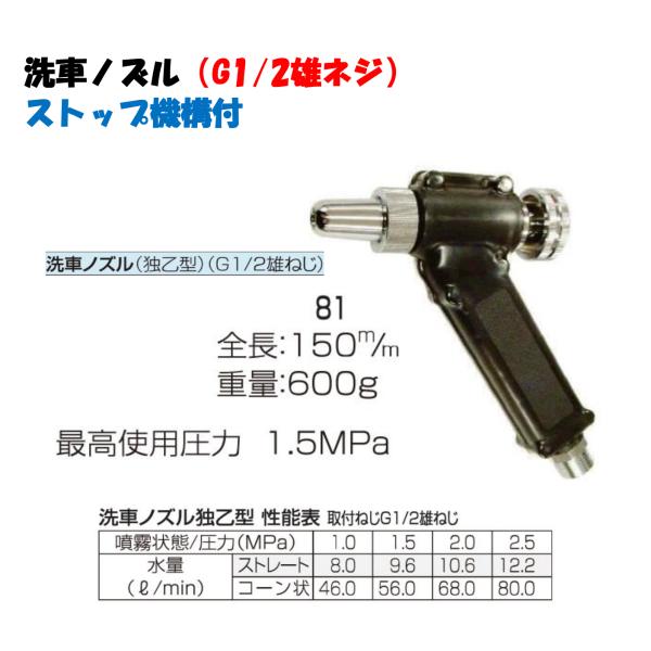 永田製作所 洗車ノズル 独乙型 ストップ機構付 G1/2 おすねじ 噴霧