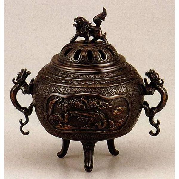 香炉 花鳥香炉 133-54 床の間 置物 仏具 銅 ブロンズ :120-06:古都