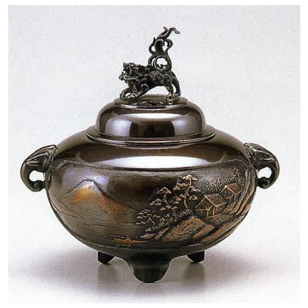 香炉 鉄鉢型山水 131-07 小 能作 吉秀 床の間 置物 仏具 銅