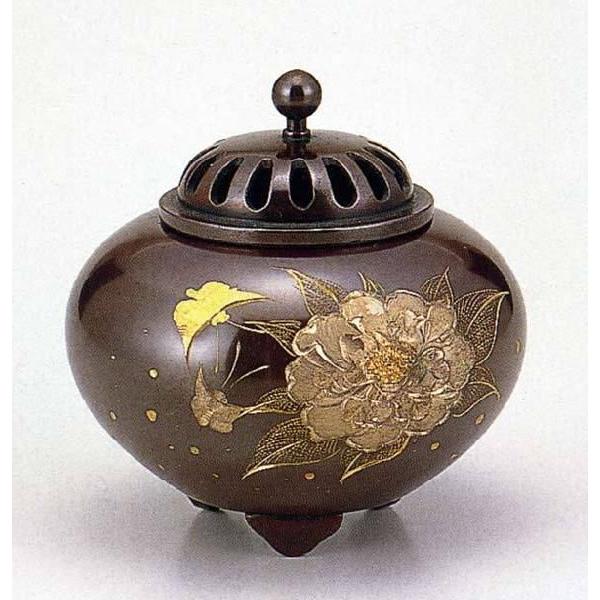 彫金シリーズ 香炉 132-04 平丸 牡丹 床の間 置物 仏具 銅
