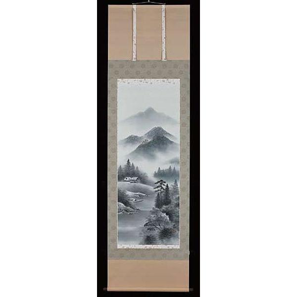 掛け軸 水墨山水 野村英仙 美術年鑑掲載作家 尺五 掛軸 全国送料