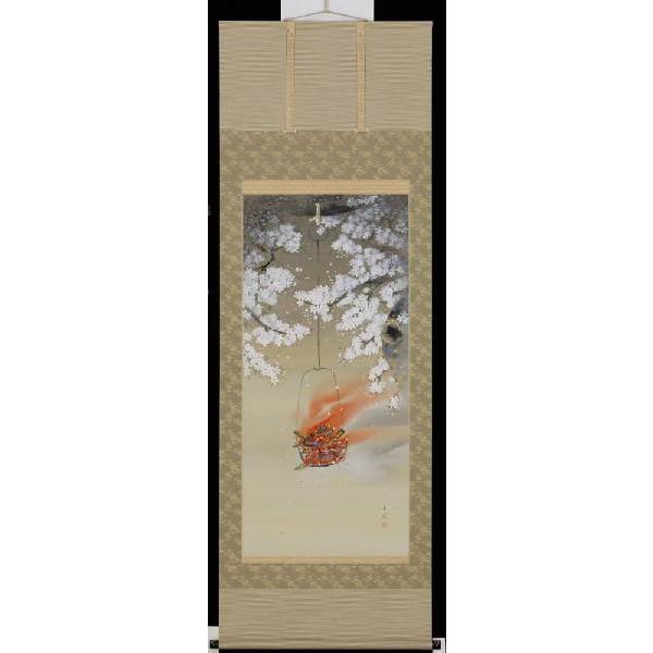 掛け軸　夜桜 掛軸 夜桜 月村華渓 号 九万五千円 掛け軸 尺八立 : 古都-京都