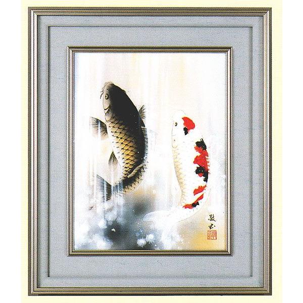 日本画 絵画 井上敬玉 肉筆 吉祥昇鯉 額 全国送料無料 : 古都