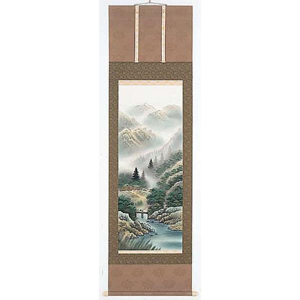 美品 掛け軸 美濃正堂作「天地水」共箱 大自然 美術年鑑掲載 夏掛け 特価軸】掛け軸 掛軸 彩色山水(夏の海の風景) 田中祥堂 (真筆・新品